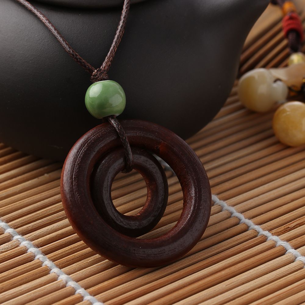 Vòng cổ Dáng Dài Mặt Nhẫn Gỗ Phong Cách Dân Tộc Độc Đáo Cho Nữ