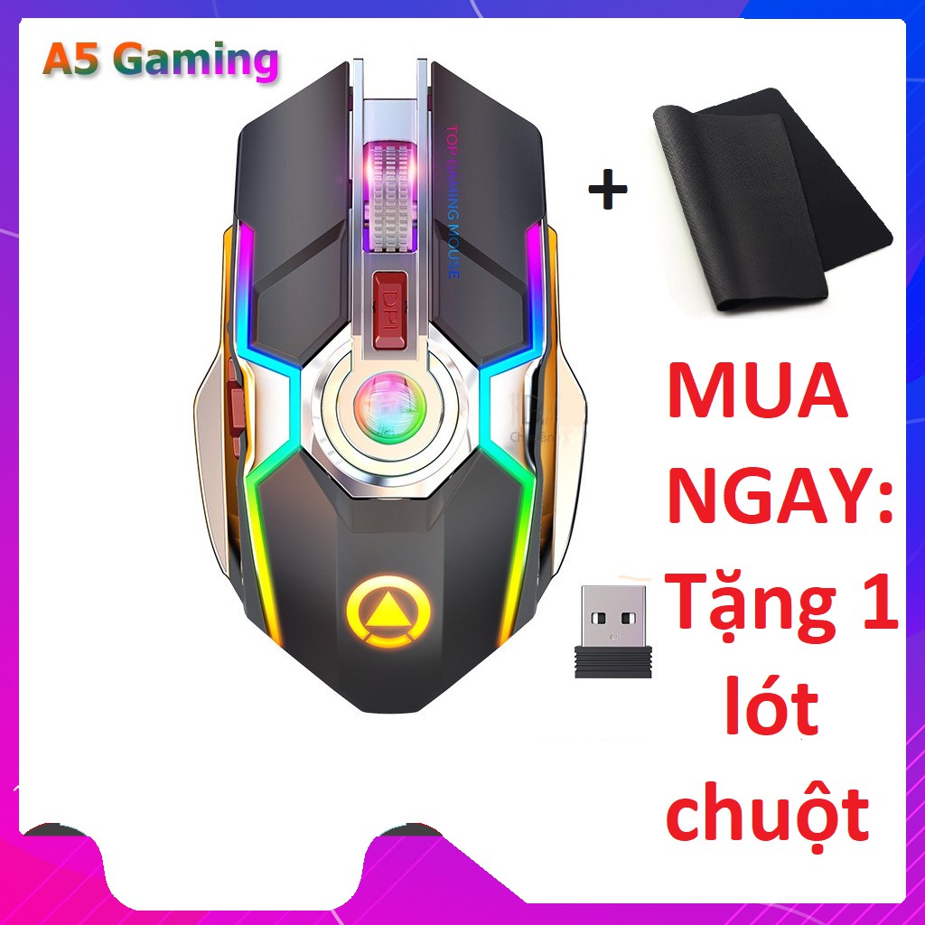 [ TẶNG NGAY 1 LÓT CHUỘT ] Chuột Không Dây Gaming A5 Led RBG 7 màu, Pin Sạc, Fullbox - Cực đẹp - Cực Độc