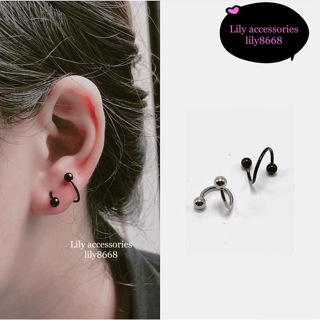 Twisted Earring khuyên tai titan xoắn phối bi không gỉ không đen không dị ứng nam nữ