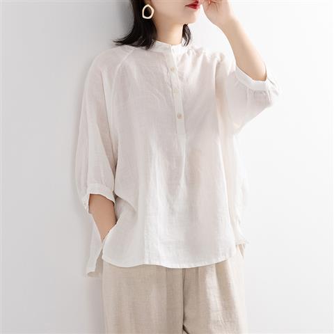 Áo Sơ Mi Cotton Tay Lửng Dáng Rộng Màu Trơn Thời Trang Xuân Hè Hàng Mới 2021 Dành Cho Bạn Nữ