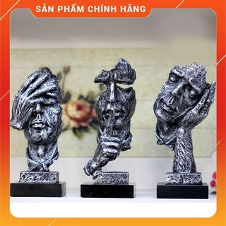 Đồ decor tượng tam không màu kim loại thép  không nghe không nói không nhìn decor trang trí phòng khách bàn làm việc