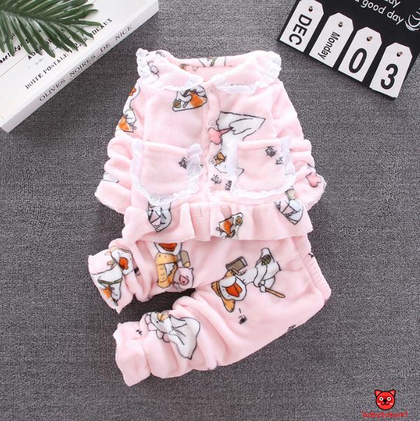 Bộ Đồ Ngủ Pajamas 2 Món Dài Tay Đáng Yêu Cho Bé Gái 1-6 Tuổi