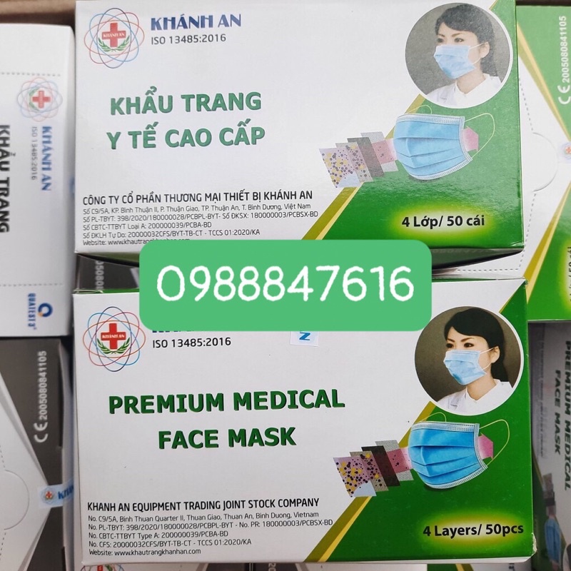 Thùng 50 hộp khẩu trang y tế Khánh An 4 lớp.