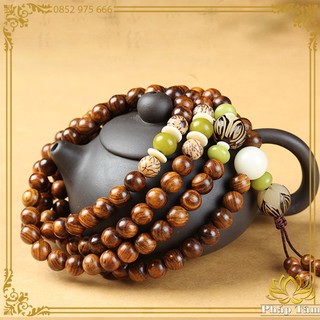 Chuỗi Vòng Tay Gỗ Sưa 108 Hạt Mix Hạt Bồ Đề Khắc Hoa Sen - Tâm Phong Thủy