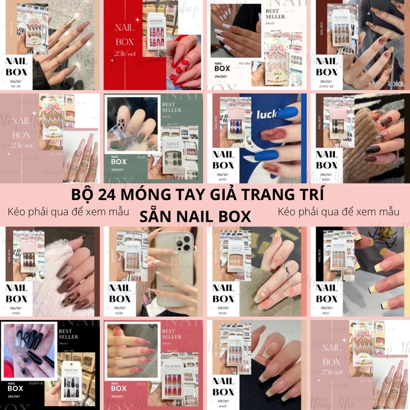 [SẴN] [MẪU 25K] Bộ 24 móng tay giả đủ size, đủ kích cỡ trang trí sẵn Nail Box dán móng tay nghệ thuật nail