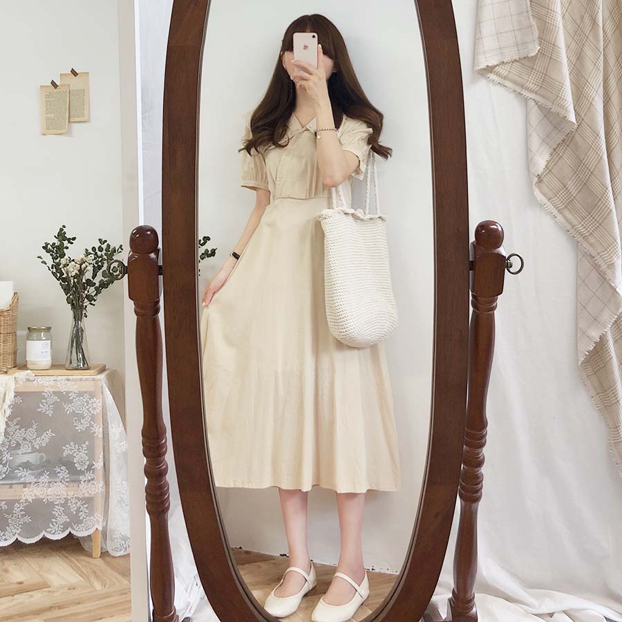 Đầm Tay Ngắn Cổ Búp Bê Màu Sắc Xinh Xắn 29395