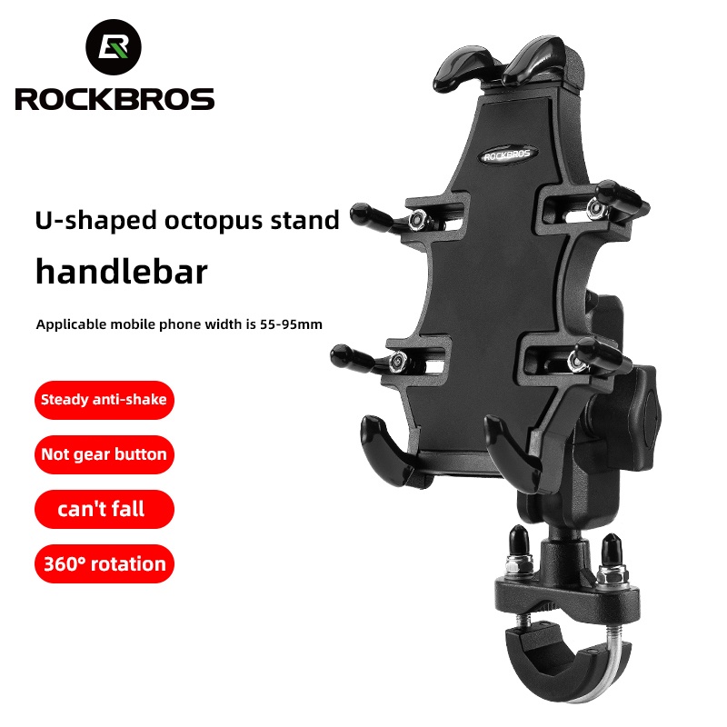 Giá đỡ điện thoại ROCKBROS gắn trên xe máy xe đạp xoay được 360 độ chất liệu nhôm điều chỉnh được chống trượt