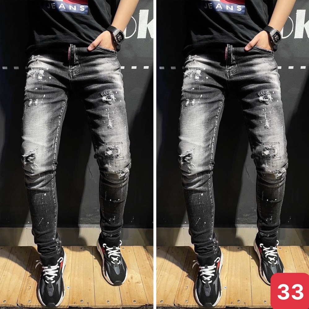 Quần jeans nam màu xám đen rách gối chất bò cao cấp co dãn 4 chiều đẹp from dáng rin skinny ADO23 mẫu mới