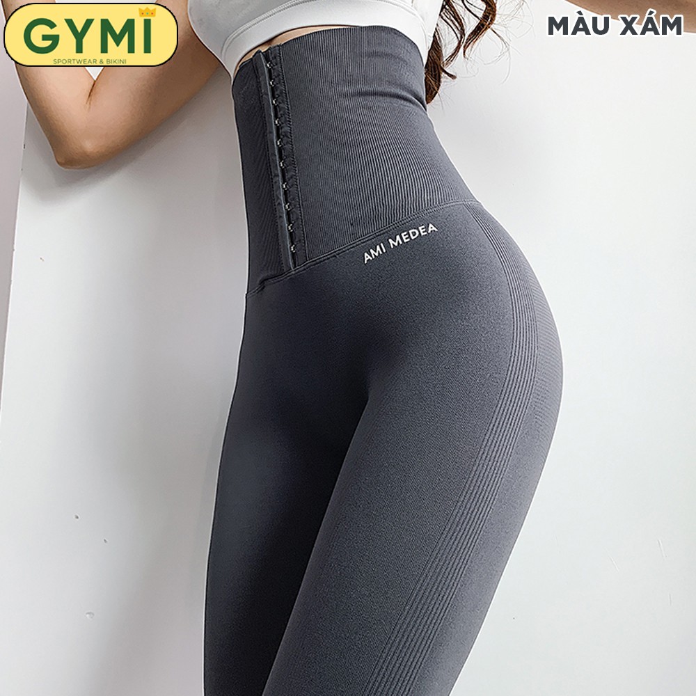 Quần tập gym yoga nữ gen bụng Latex GYMI QD24 dáng legging kèm đai nịt thon gọn eo lưng cao 20cm nâng mông