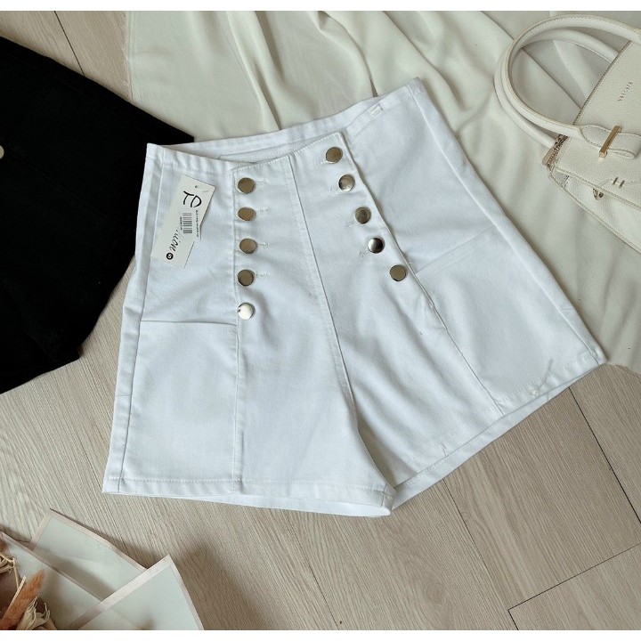 Quần short lưng cao phối nút chất Kaki day dặn, co giãn tốt Shop Cam Kết Hàng Y Hình Chính Chủ