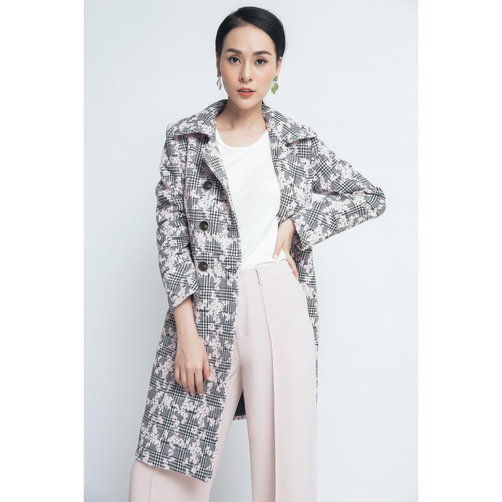 [NHẬP WABRTL5 GIẢM 10% TỐI ĐA 50K ĐH 250K ]Áo khoác nữ cổ 2 ve dáng dài họa tiết kẻ IVY moda MS 71M3882