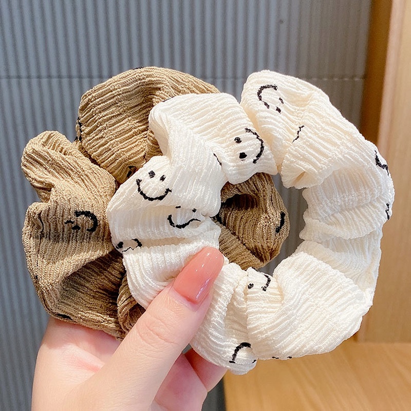 Dây Cột Tóc Ruy Băng Họa Tiết Mặt Cười Thời Trang Hàn Quốc