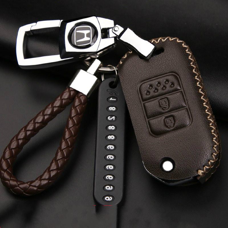 Hộp đựng chìa khóa bằng da bò Honda cho Honda HRV JAZZ BRV CRV City ACCORD CIVIC Ô tô từ xa không cần chìa khóa thông minh Chìa khóa bằng da Bảo vệ Hộp đựng vỏ với móc khóa MIỄN PHÍ