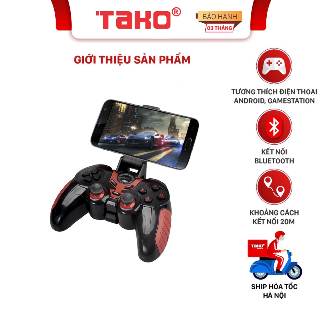 Tay cầm chơi game Bluetooth Saitake STK-7024X màu Đen + Đỏ, dành cho máy tính, điện thoại. Chính hãng, BH 3 tháng