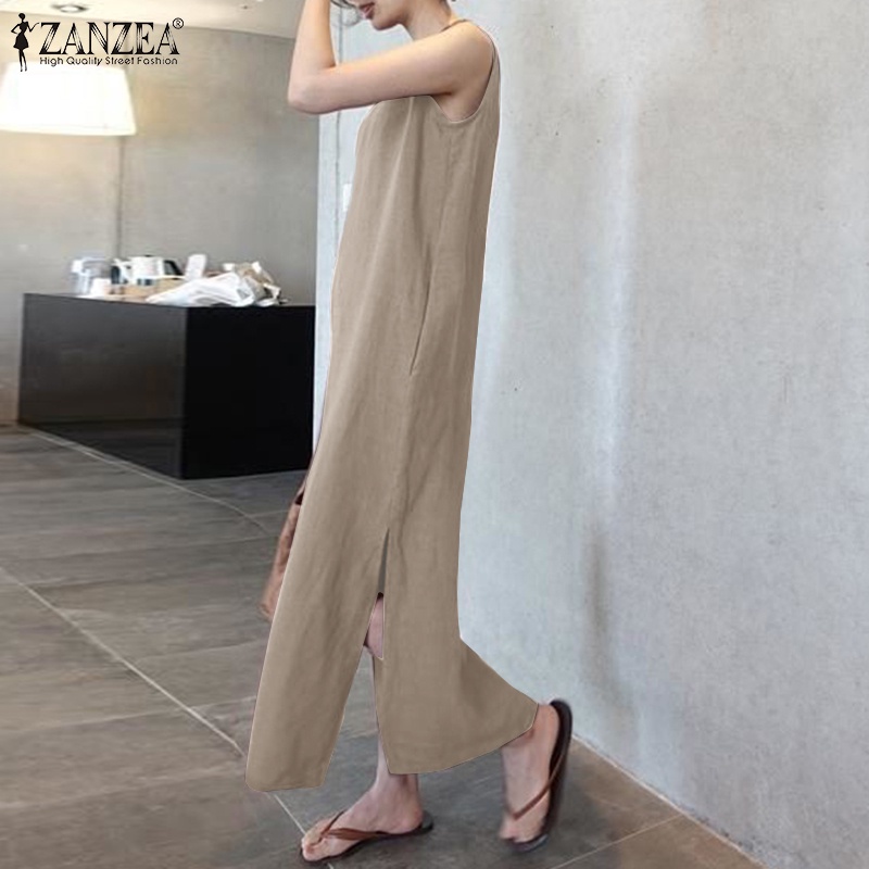 Đầm dài ZANZEA xẻ tà không tay thời trang cho nữ