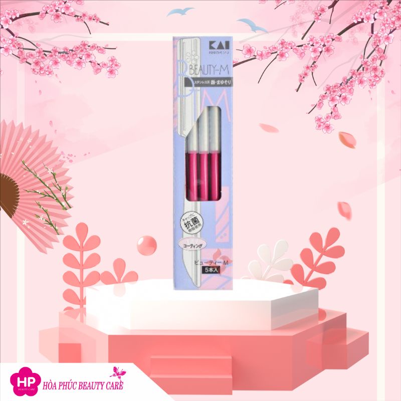 Dao Cạo Lông Mặt Thân Kim Loại Kai Beauty M 742 Màu Hồng Dành Cho Nữ (Set 5 Cây)