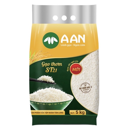 Combo 3 túi gạo Thơm ST21 A AN mỗi túi 5Kg - Đặc sản Sóc Trăng - Thơm hoa lài nhẹ, cơm ngọt, rất dẻo, mềm