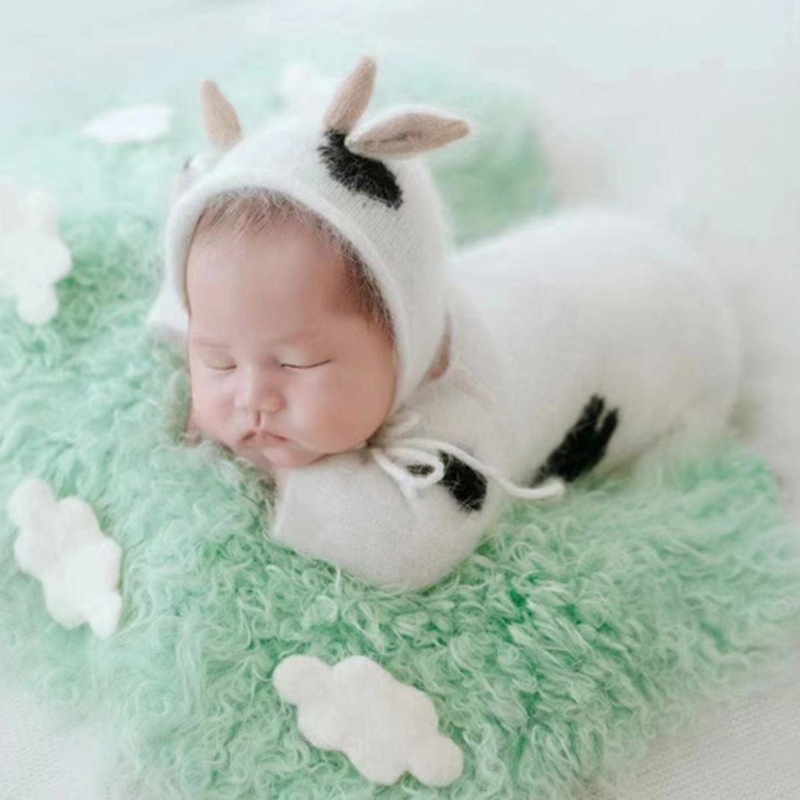Haha Set 3 Bộ Áo Liền Quần Đan Móc Thủ Công Hình Bò Đội Mũ Bò Sữa Cho Búp Bê Mohair Beani