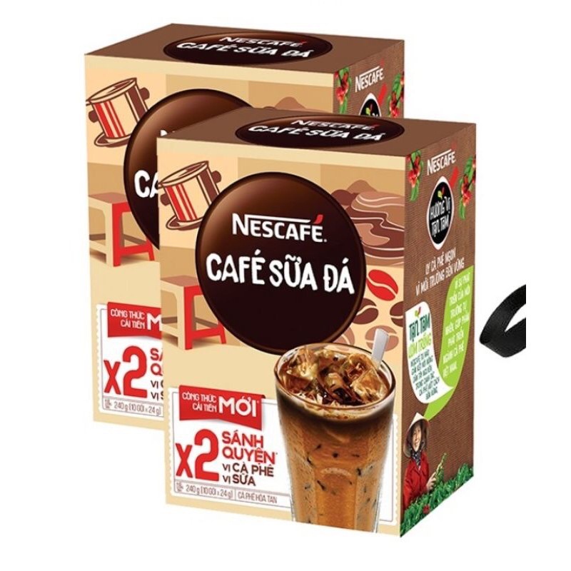 Cà phê sữa đá NesCafé nhân đôi sánh quyện hộp 240g (10 gói x 24g) công thức cải tiến mới