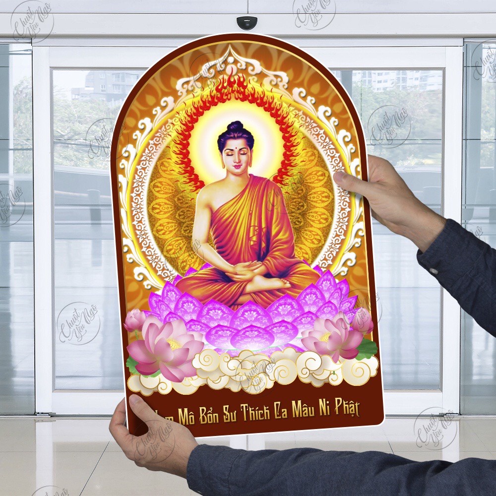Hình Phật Thích Ca, Phật Dược Sư, Quán Thế Âm Bồ Tát, Thiên Thủ Thiên Nhãn kích thước 50cm x 33cm, decal chống nước.