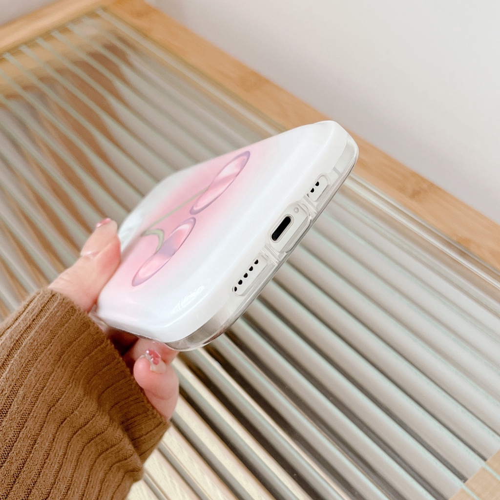 Ốp Điện Thoại TPU Dẻo IMD In Hình Quả Cherry Màu Trắng Hồng Đơn Giản Cho iphone 13 12 11 Pro Max X XR XSMax