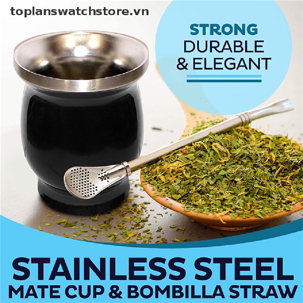 Toplanswatchstore Yerba Mate Set Cốc Uống Trà Bằng Thép Không Gỉ Hai Lớp Hình Quả Bầu Và Con Voi VN