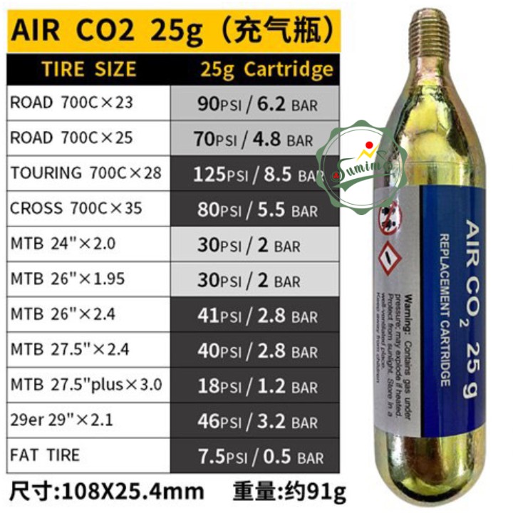 Bình khí CO2 25g - Bình BCM 25g khí nén bơm bánh xe đạp