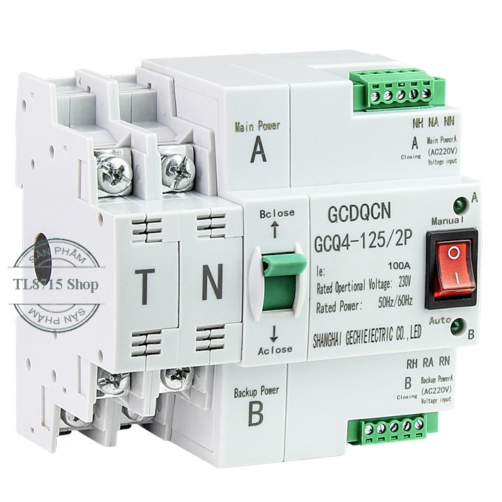 Bộ chuyển nguồn điện tự động ATS 2P 100A chuyển mạch nhanh, cầu dao đảo chiều tự động, chuyển nguồn không gây mất điện