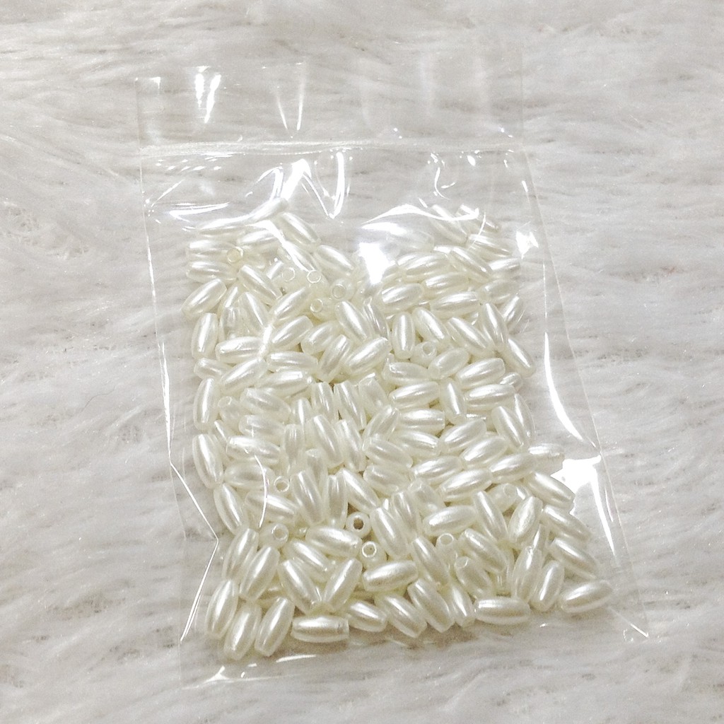 Gói 200 hạt cườm trai nhựa dài 6mm lúa gạo nhựa size 6li trang trí thủ công làm vòng tay sang trọng