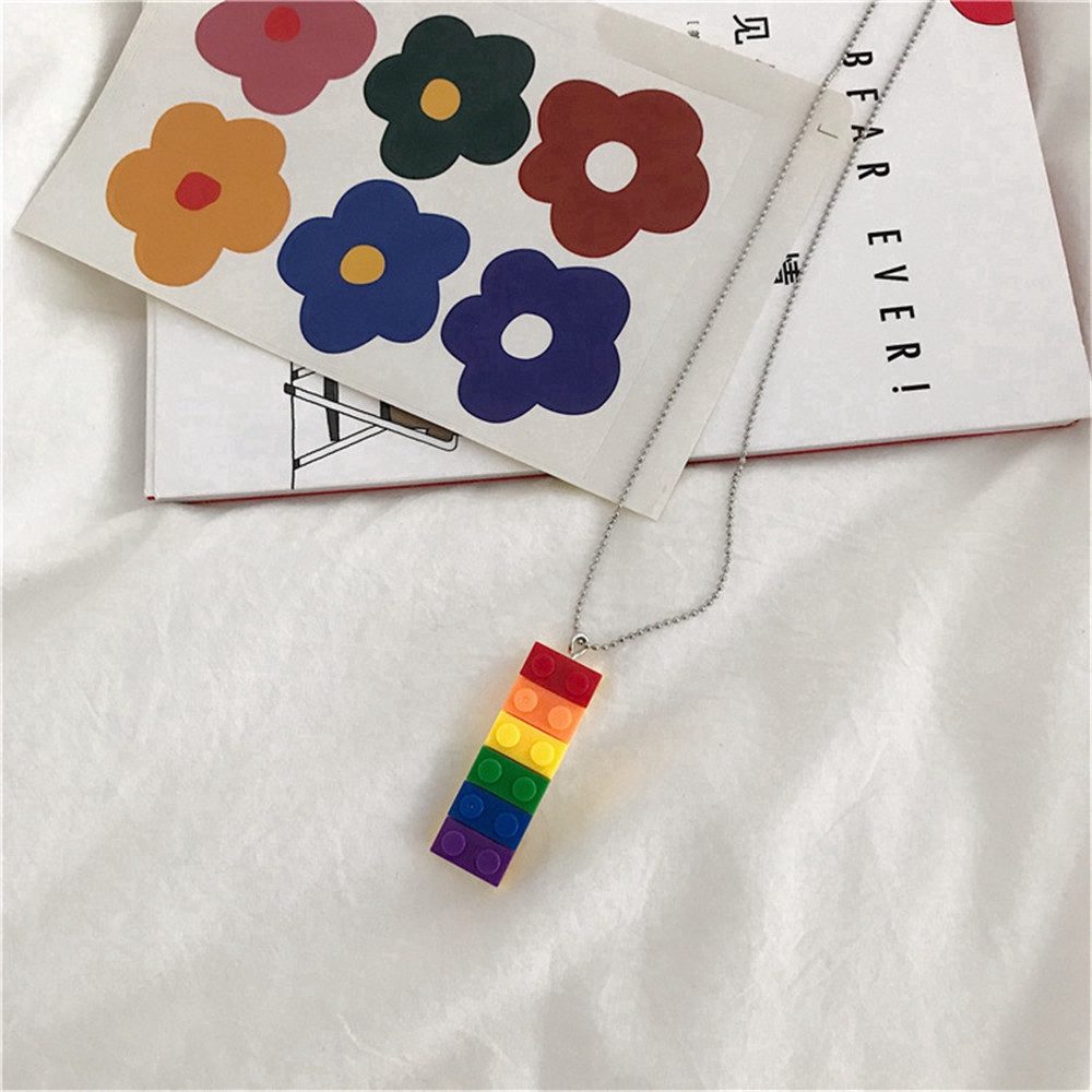 Dây Chuyền Mặt Khối Cầu Vồng Phong Cách Hip Hop Cá Tính