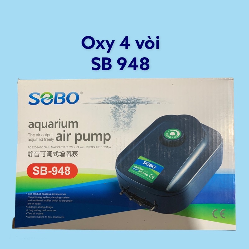 Máy sủi Oxy 4 vòi chạy êm SB948 SB948A- Sobo 948 cho bể cá cảnh