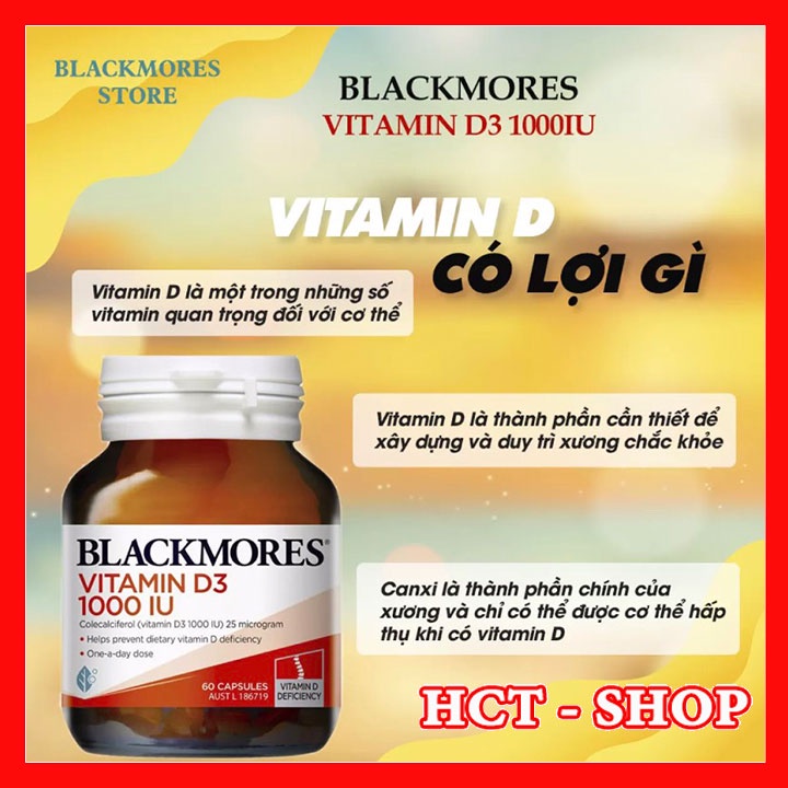 Viên uống bổ sung vitamin d3 Blackmores vitamin D3 1000IU 60 Viên/Lọ - Giúp hấp thu Canxi