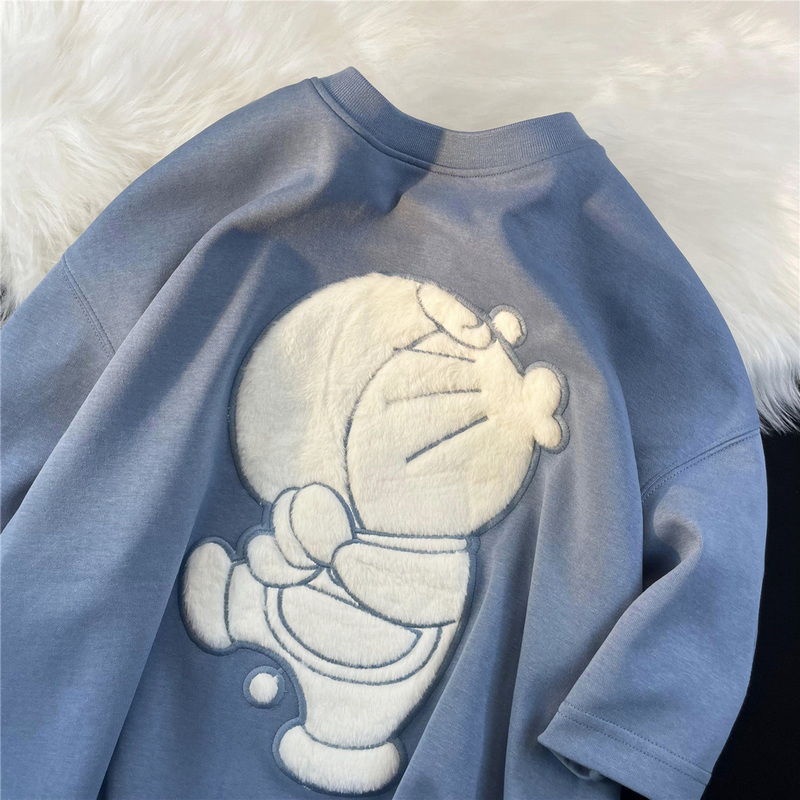 Áo Thun Tay Ngắn Dáng Rộng In Hình Doraemon Phong Cách Âu Mỹ Thời Trang Mùa Hè Cho Nữ