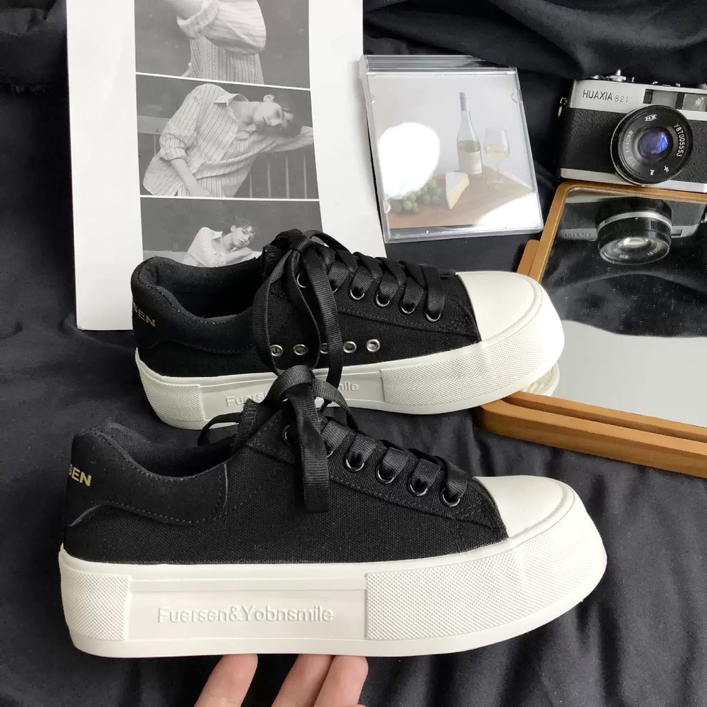 Giày thể thao nữ đế bánh mì, giày sneaker độn đế dáng basic dễ phối đồ
