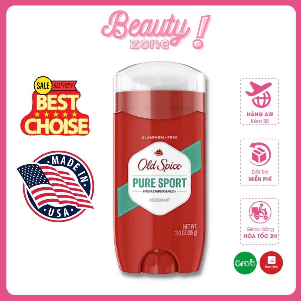 [USA] Lăn Khử Mùi Old Spice Pure Sport Tươi Mát Khô Thoáng 85g – Nam