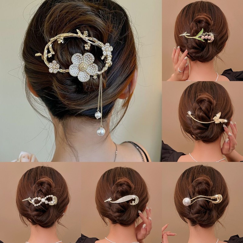 Kẹp Tóc Kim Loại Hình Hoa Và Bướm Sang Trọng Cho Nữ