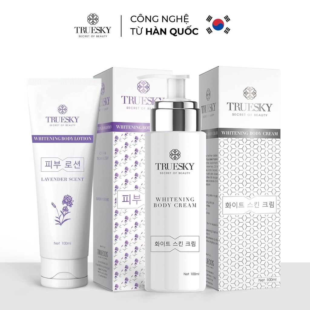 Combo tắm trắng toàn thân Truesky hương nước hoa Pháp gồm 1 chai ủ trắng 100ml & 1 chai dưỡng trắng Lavender100ml