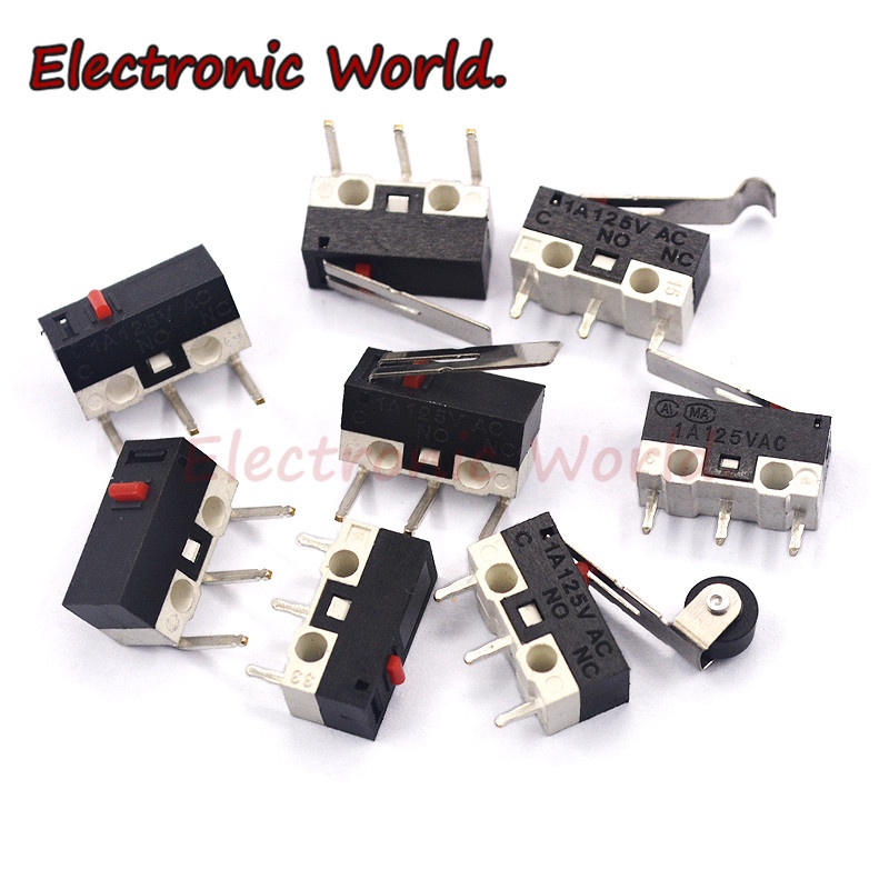 Set 10 Công Tắc Micro-A Cầm Tay Cong Bên Phải 1A Có Công Tắc Đèn