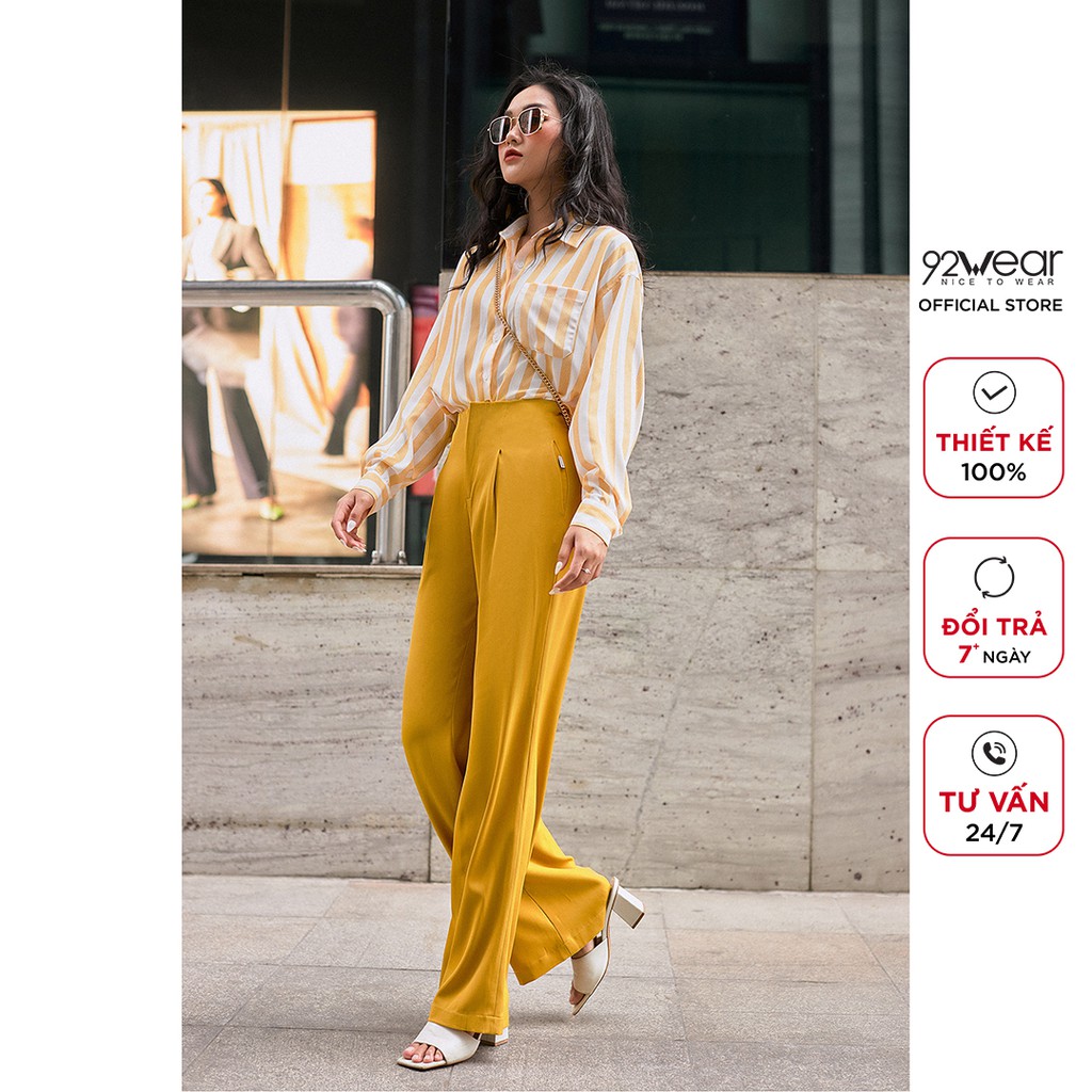 Áo sơ mi nữ công sở 92WEAR áo dài tay kẻ thô form đẹp thời thượng ASA1574