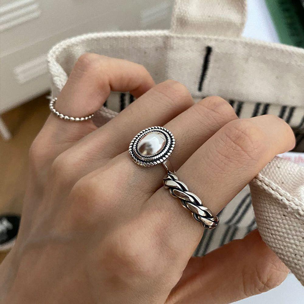 Nhẫn Hở Hình Oval Xoắn Phong Cách Retro Sang Trọng Cho Nữ
