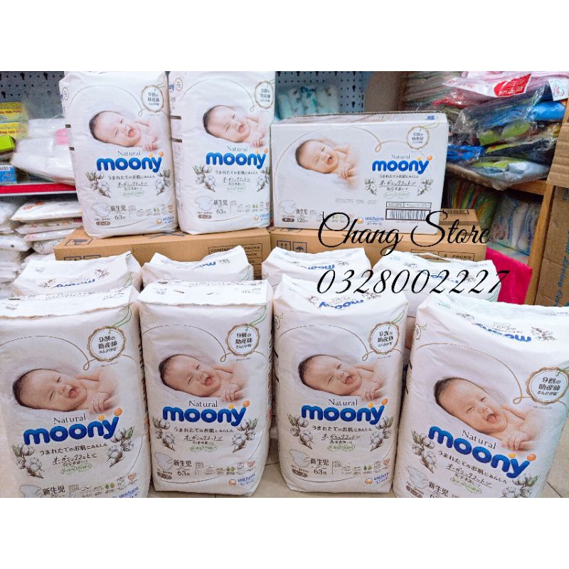 Tã /bỉm sơ sinh Moony Natural nội địa nhật bông oganic Nb63( &lt; 5kg)