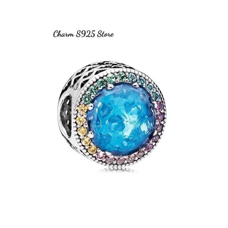 charm pan đá xanh biển viền đá nhỏ 7 màu bạc s925
