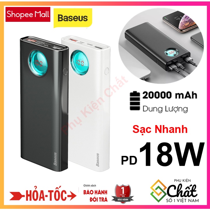 Pin dự phòng sạc nhanh 18W 20.000mAh Cho Iphone , Samsung , Xiaomi. Baseus Amblight Quick Charger 3.0