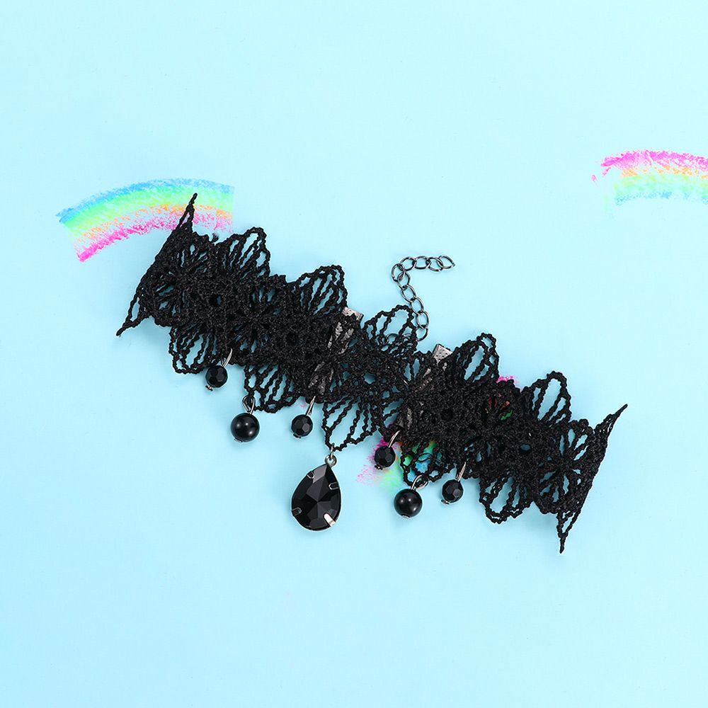 Dây chuyền vải ren tua rua đính đá phong cách Steampunk