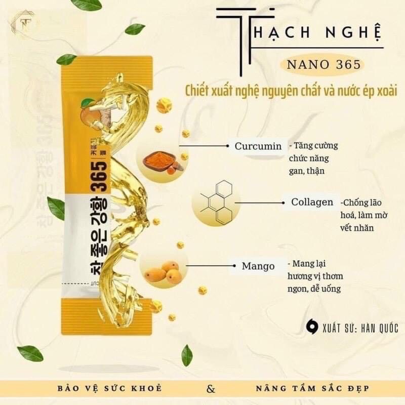 Thạch Nghệ Collagen Nano Curcumin Jelly 365 Vị Xoài Hàn Quốc (30 Gói/Hộp)