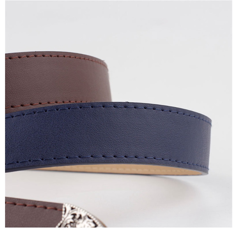 Thắt lưng da PU khoá chốt chạm khắc phối váy và quần jeans kiểu dáng thời trang phong cách vintage cho nữ