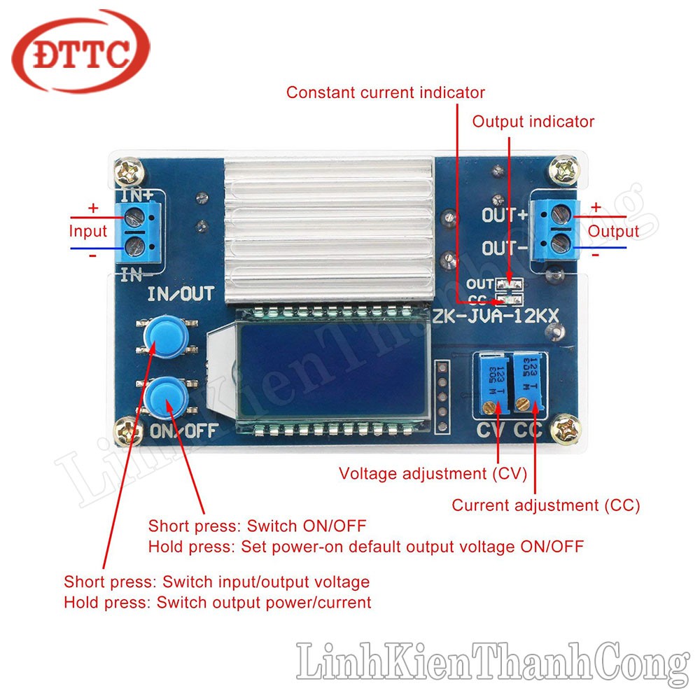 Mạch Nguồn BUCK Hạ Áp DC-DC 12A Hiển Thị LCD (Có Vỏ Nhựa Mica)