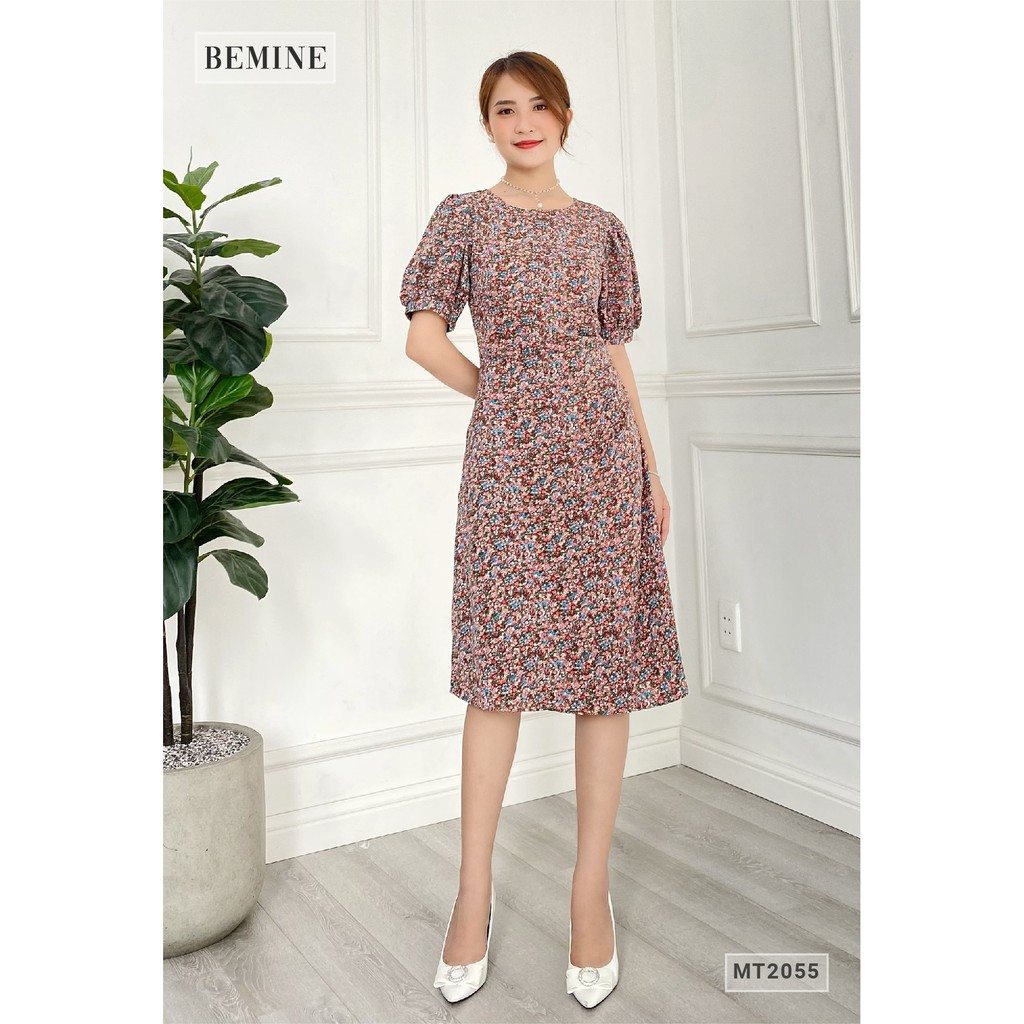 Đâm xòe nữ họa tiết hoa tay bồng xếp ly eo BEMINE MT2055RUOC