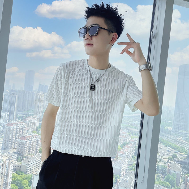 Áo Thun Ngắn Tay Vải Lụa Mát Thời Trang Cao Cấp Cho Nam