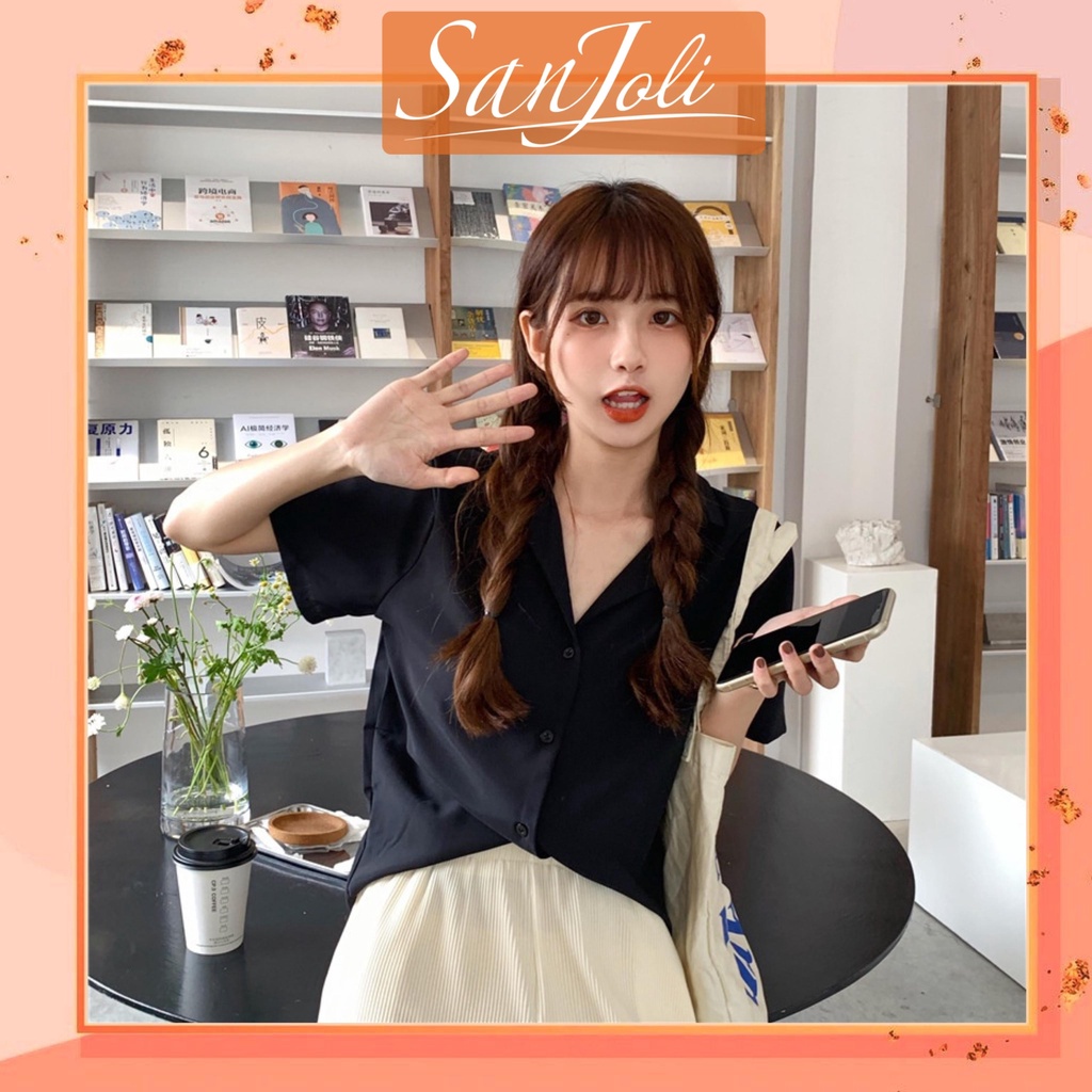 Áo Sơ Mi Nữ Tay Ngắn SanJoli Áo sơ mi Công sở nữ Form rộng đẹp Hàn Quốc chất lụa Kiểu cách nhiều màu AO005